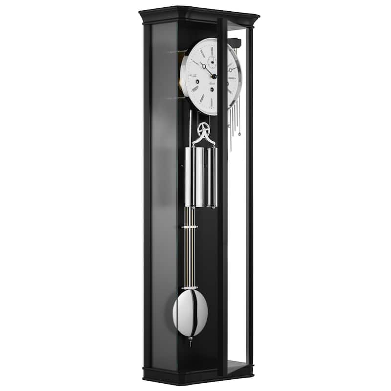Filigree Pendulum Wall Clock with Glass Panel - 34.5" - Black and Silver Finish