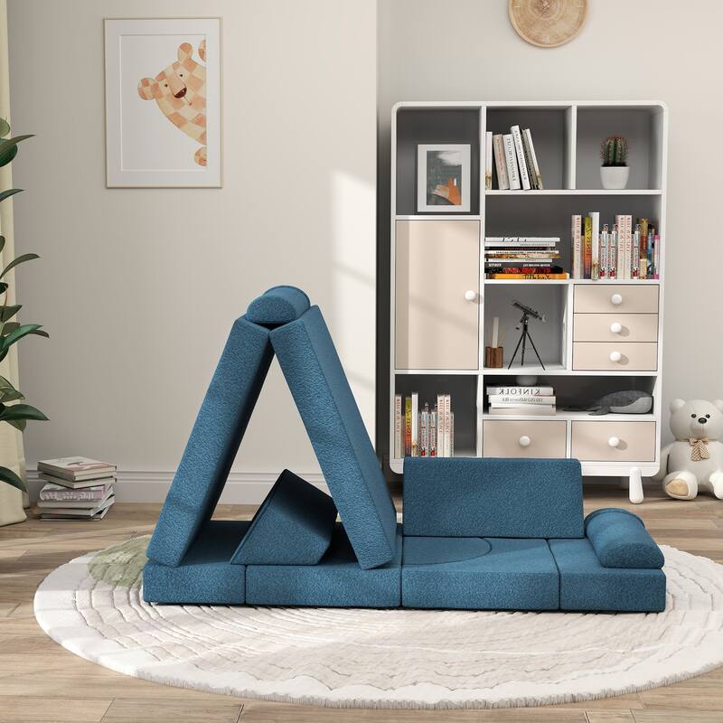 12 Pcs Kids Modular Couch, Toddlers Couch Child Sectional Sofa, Playroom Bedroom Furniture for Boys and Girls, Blue