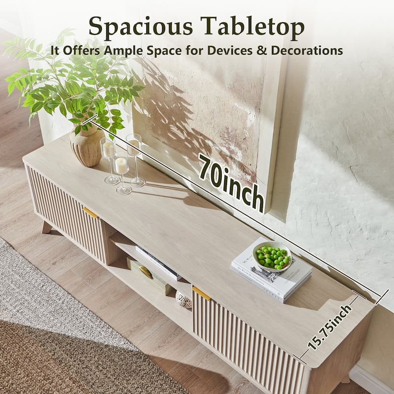 70" Modern Fluted TV Stand for Living Room, Wood Entertainment Center