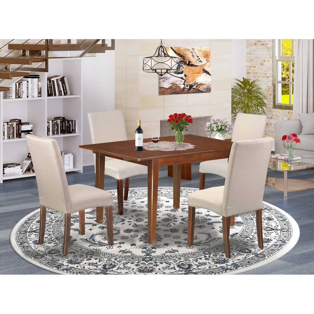 HomeStock 5-Pc Mahogany Finish Solid Wood Top-Rectangular Dining Room Set with Butterfly Leaf-Seats 4