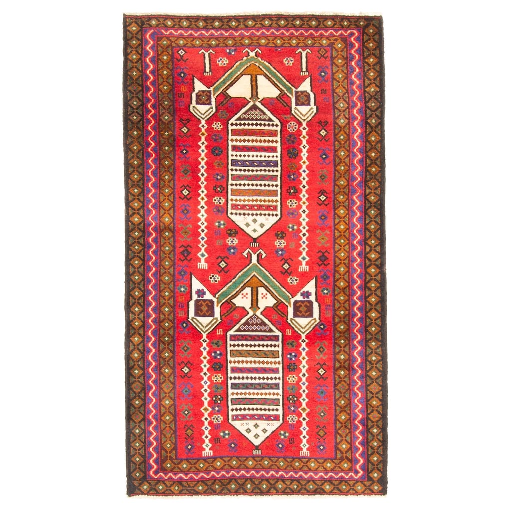 ECARPETGALLERY Hand-knotted Teimani Red Wool Rug - 2'9 x 5'0