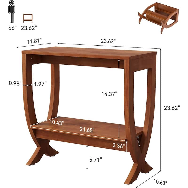 2-Tier Solid Wood End Couch Side Table with Arched Legs for Living Room - 23.6"W × 11.8"D × 23.6"H