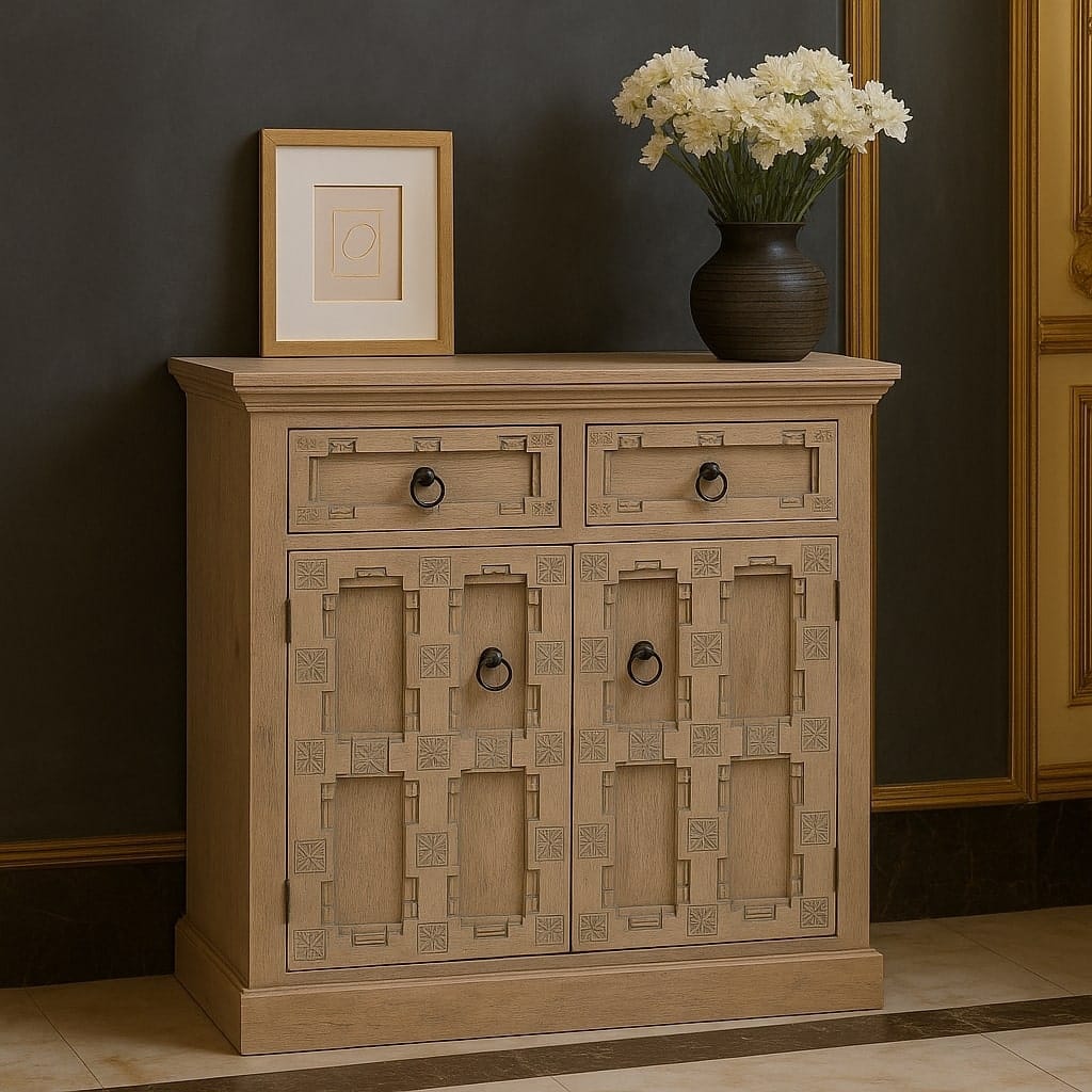 Artisan Furniture Solid Wood Jaipur Lattice Sideboard,2-Doors,2-Drawers