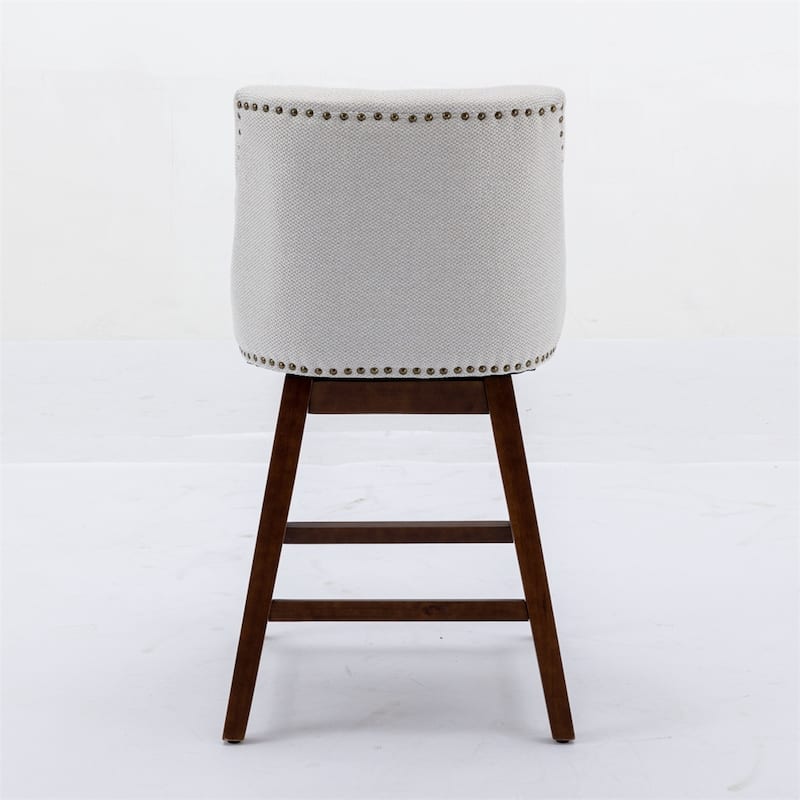 Counter Height Upholstered Swivel Bar Stools with Wood Legs (Set of 2)