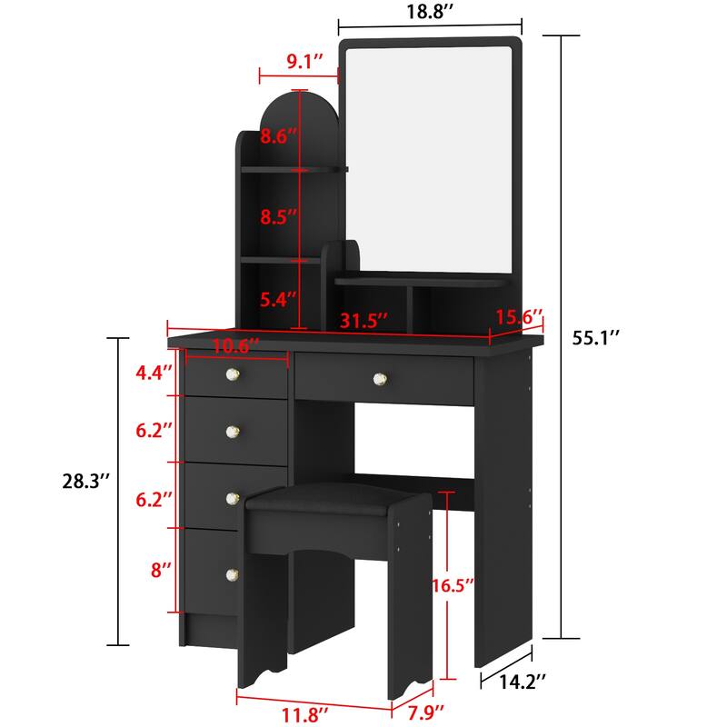 Makeup Vanity Table Set With Mirror Mirror Desk & Drawer(PINK/BLACK)