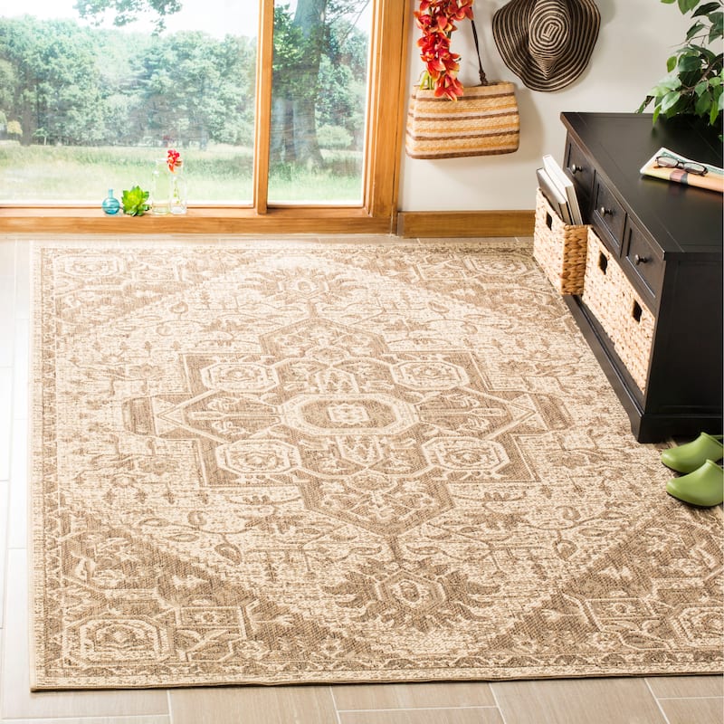 SAFAVIEH Linden Ludmyla Indoor/ Outdoor Waterproof Patio Backyard Rug - 5'3" x 7'6" - Beige/Cream