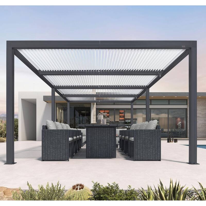 PURPLE LEAF Louvered Pergola Outdoor Aluminum Pergola with Adjustable Roof for Patio Hardtop Gazebo