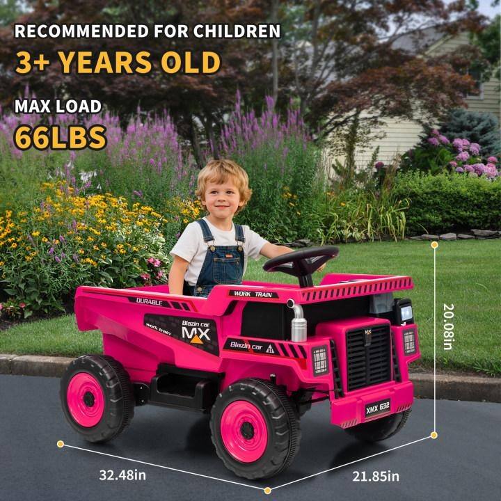 12V Ride-On Dump Truck with Remote Control, Automatic Lift Bed, Shovel & Music Player – for Kids Ages 3–8