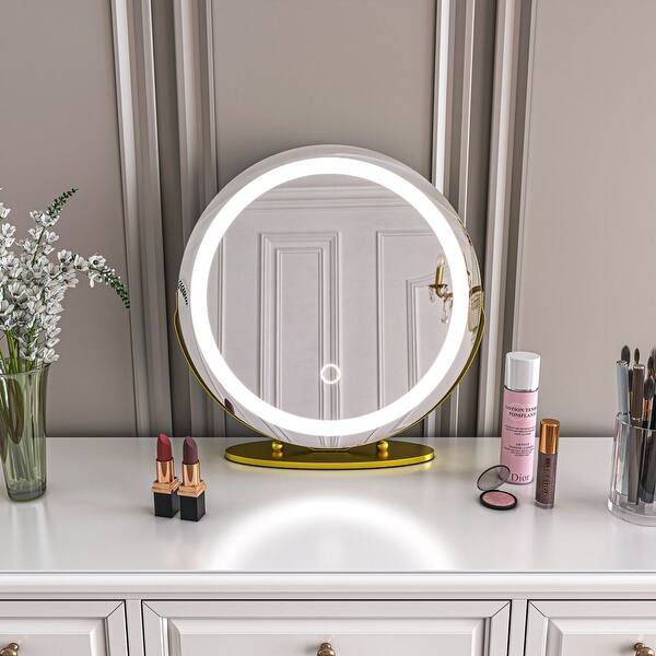 erkki round led metal dresser mirror Organnice 18.9 in. W LED Round Framed Make Up Mirror Table Dresser Mirror -  On Sale - Bed Bath & Beyond