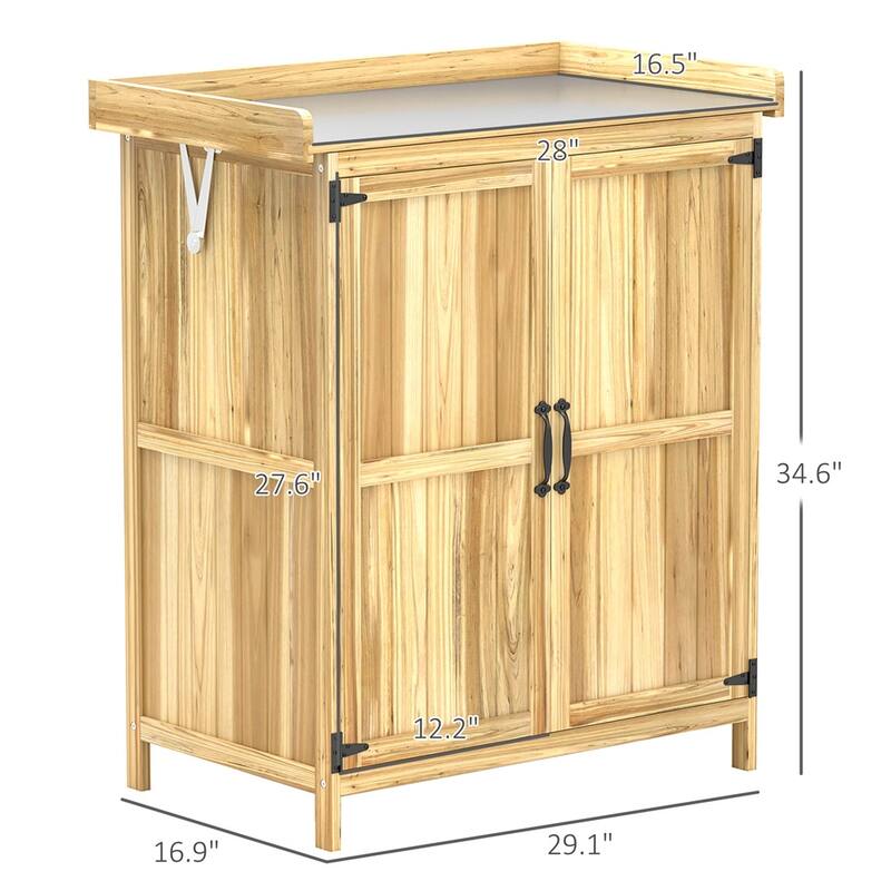 Wooden Outdoor Storage Shed with Stainless Steel Top & Inner Shelf - 29.1" W x 16.9" D x 34.6" H