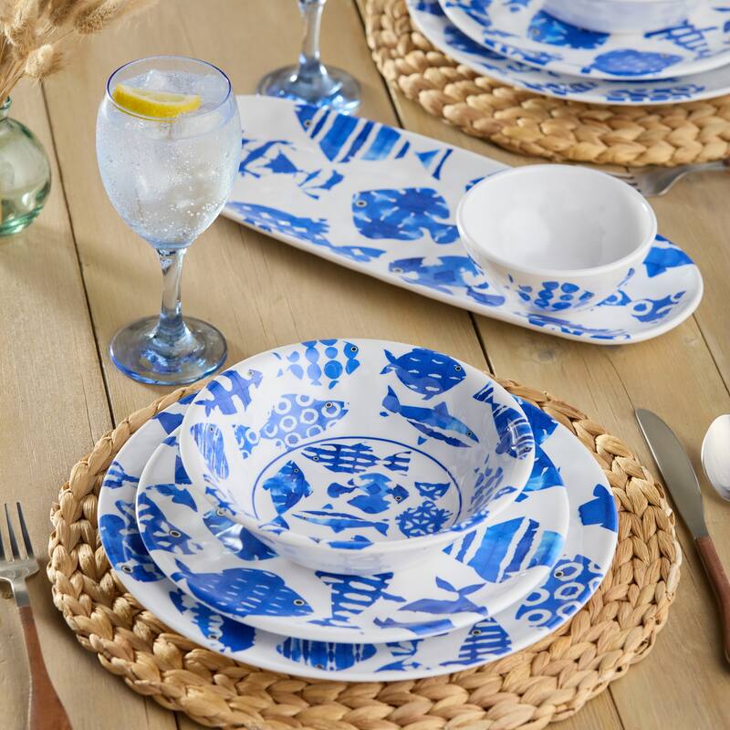 Certified International Fish Tale Melamine 12 Piece Dinnerware Set , Service for 4 - 11.00"L x 11.00"W x 0.50"H
