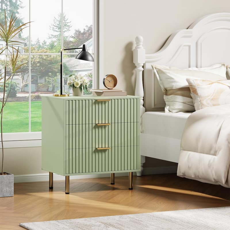 Fluted 3 Drawer Dresser for Bedroom, Modern Wooden Chest with Deep Drawers and Wide Top