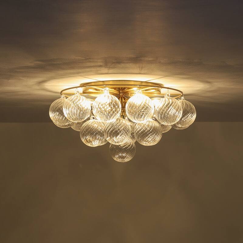 Mid-Century Modern 6-Light Ribbed Glass Globe Bubble Semi Flush Mount