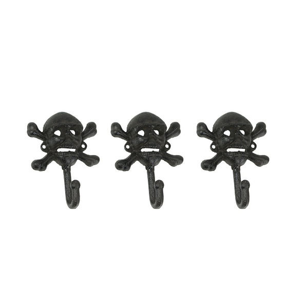 Zeckos Cast Iron Skull And Bones Decorative Wall Hooks Set Of 3