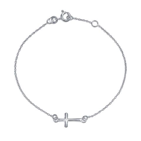 Religious Diagonal Sideways Cross Bracelet Communion Sterling Silver - 7.75