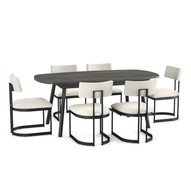 Amisco Gibson Table and Lucio Chairs 7-Piece Dining Set - Grey Top / Light Grey-Beige / Black Metal
