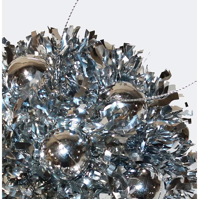 5" Hanging Tinsel Berry Christmas Metalic Ball Ornament, Silver, Set of 3 - 5