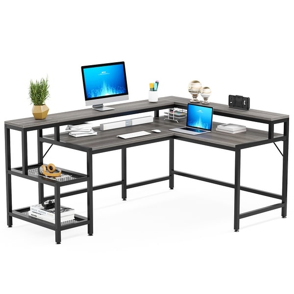 Industrial L-Shaped Desk with Storage Shelves, Corner Computer Desk PC  Laptop Study Table Workstation - On Sale - Bed Bath & Beyond - 32694014