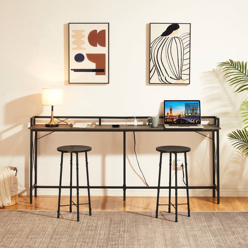 Javlergo Extra Long Console/Sofa Table with Charging Station&Power Outlet, Charcoal Grey