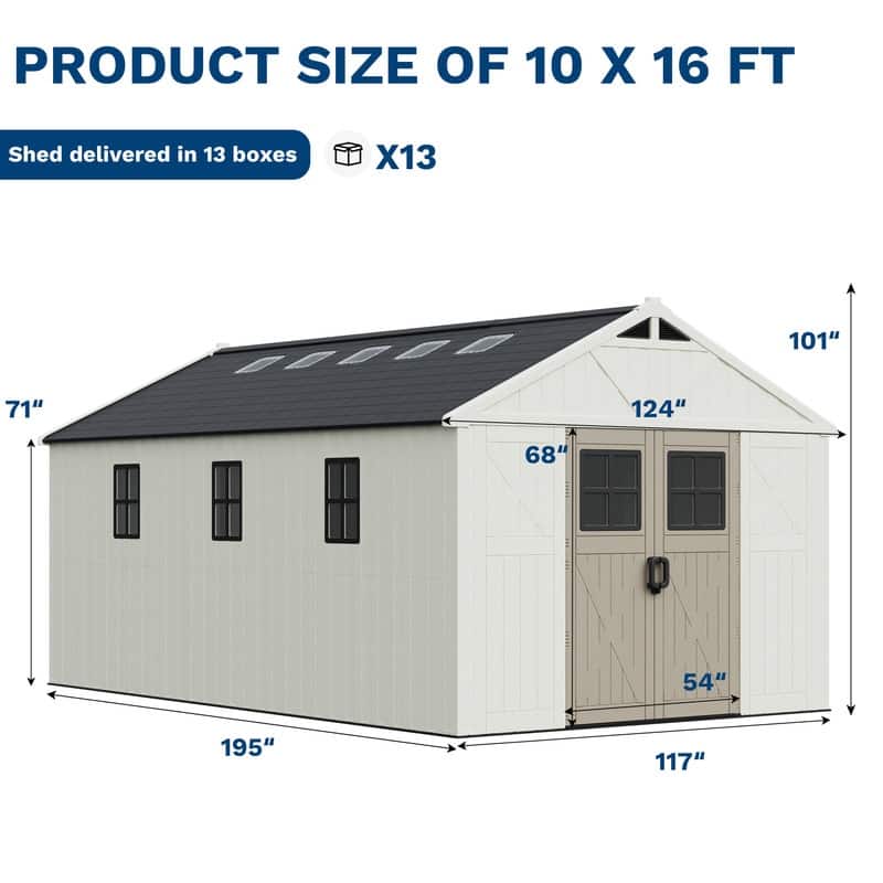 Patiowell 10 X 16 FT&10 X10 FT &10 X12 FT 10 X14 FT Resin Outdoor Storage Shed With Floor ,Weather Resistant Shed for Garden