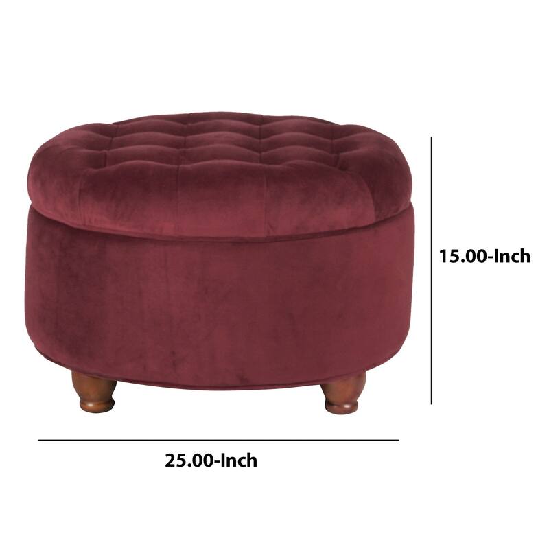 Red Velvet Wooden Ottoman Featuring Tufted Lift-Off Lid Storage - Elegant Piece
