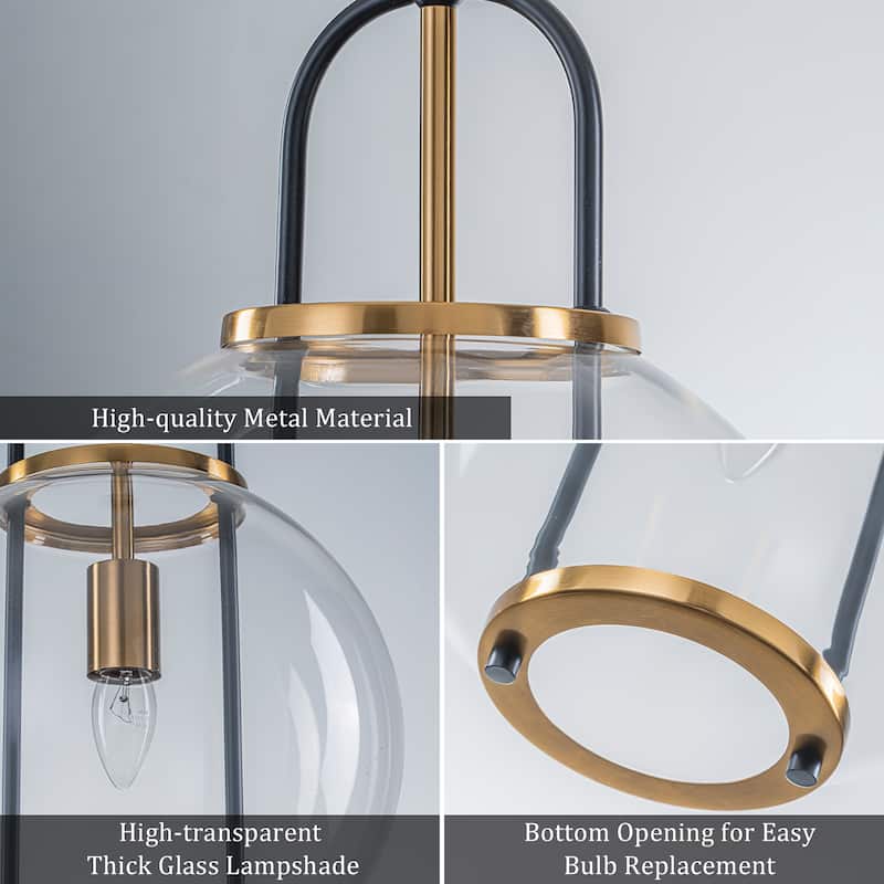Industrial 1-Light Brass Lantern Glass Pendant Light