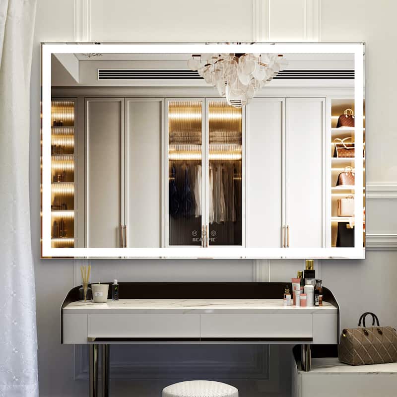 LED Bathroom Wall Mounted Mirror with 3 Color Modes and Aluminum Frame
