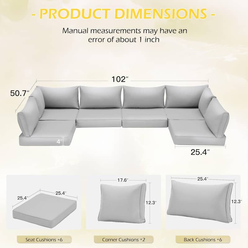 Outdoor Replacement Cushions for Patio Furniture, Waterproof & Non-Slip 4" Sofa Cushions, 6-Seat Conversation Sets, UV-Resistant
