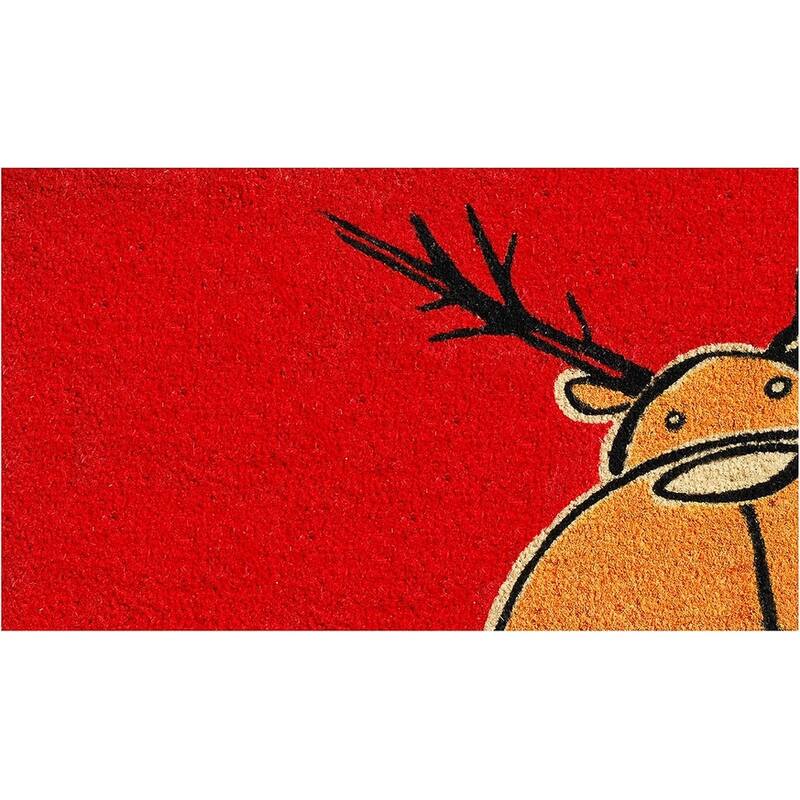 HomeRoots 17" X 29" Red Brown And Black Christmas Outdoor Coir Door Mat - 17.00' X '29.00