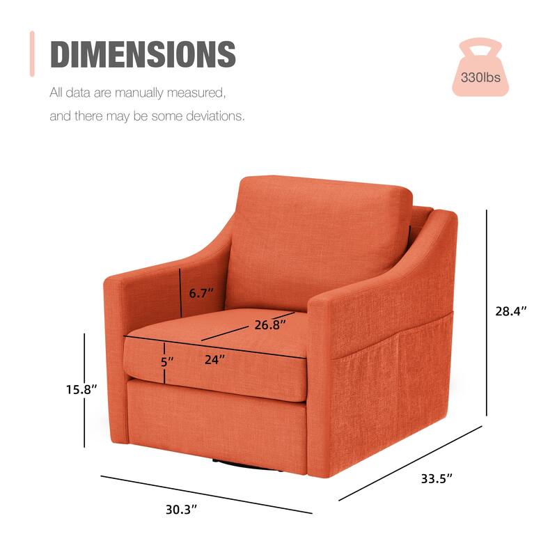 Swivel Accent Chair - Modern Linen Armchair with Removable Cover for Living Room & Reception