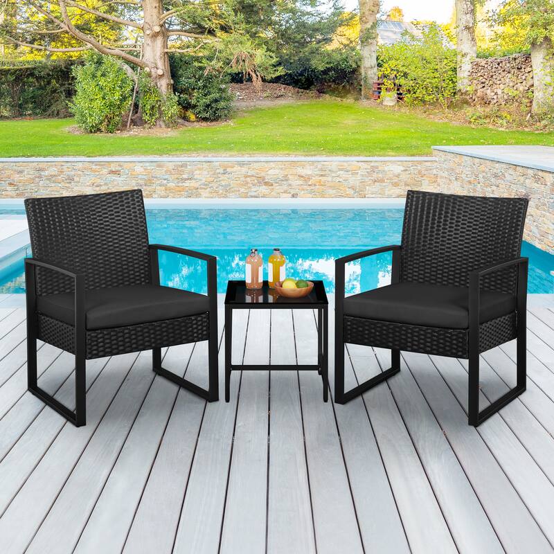 Yaheetech 3-Piece Bistro Set with Rattan Chairs for Patio and Balcony