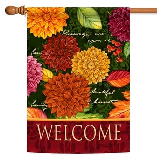 Green and Red Floral Mums Outdoor House Flag 28