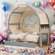 preview thumbnail 2 of 58, Pinewood Ground-Level Twin Size Canopy Bed with Arched Canopy,Tent,Light Strip and Two Drawers