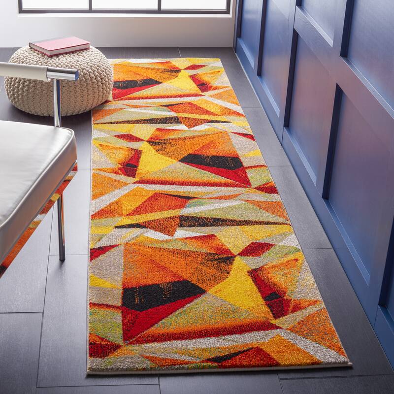 SAFAVIEH Porcello Akina Mid-Century Modern Abstract Rug - 2'3" x 8' Runner - Orange/Red