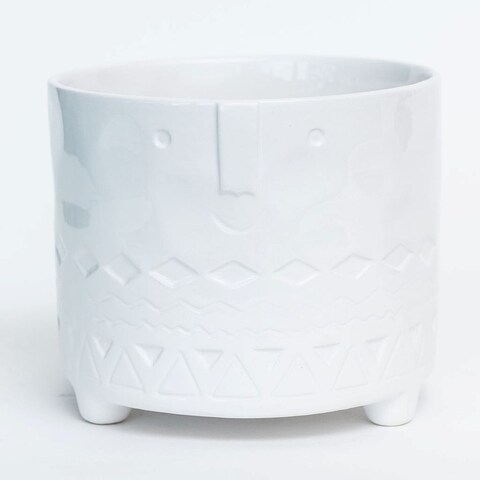 Footed White Glazed Friendly Face Planter