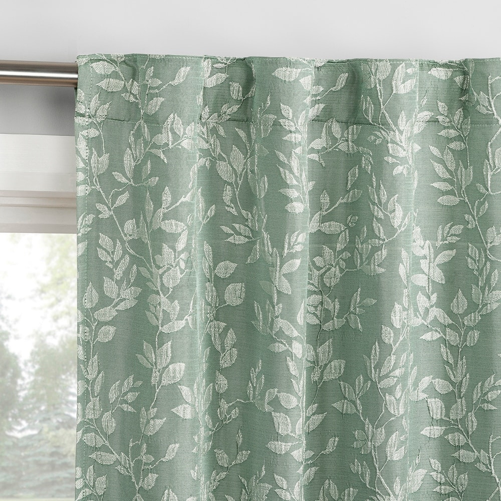 Sun Zero Estelle 2-Piece Foliage Woven Jacquard Total Blackout Back Tab Curtain Panel Pair