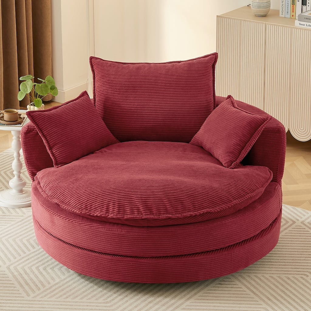 360° Swivel Sofa Chair Accent Barrel Chair 57.5" Swivel Round Chair with Dual-layer Cushion Design and 3 Removable Pillows