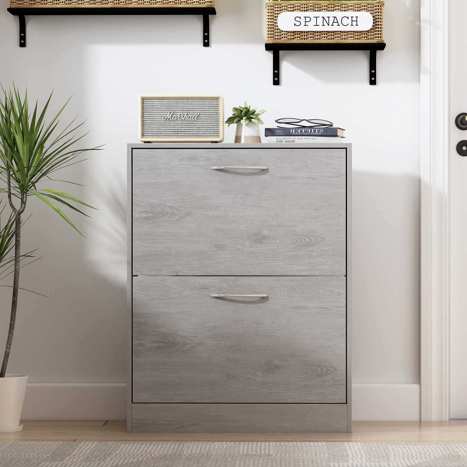 Grey wood shoe cabinet clearance
