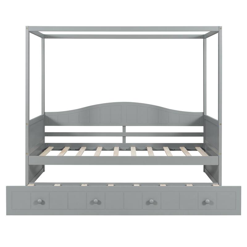 Twin Size Canopy Daybed with Trundle Solid Wood and MDF Frame