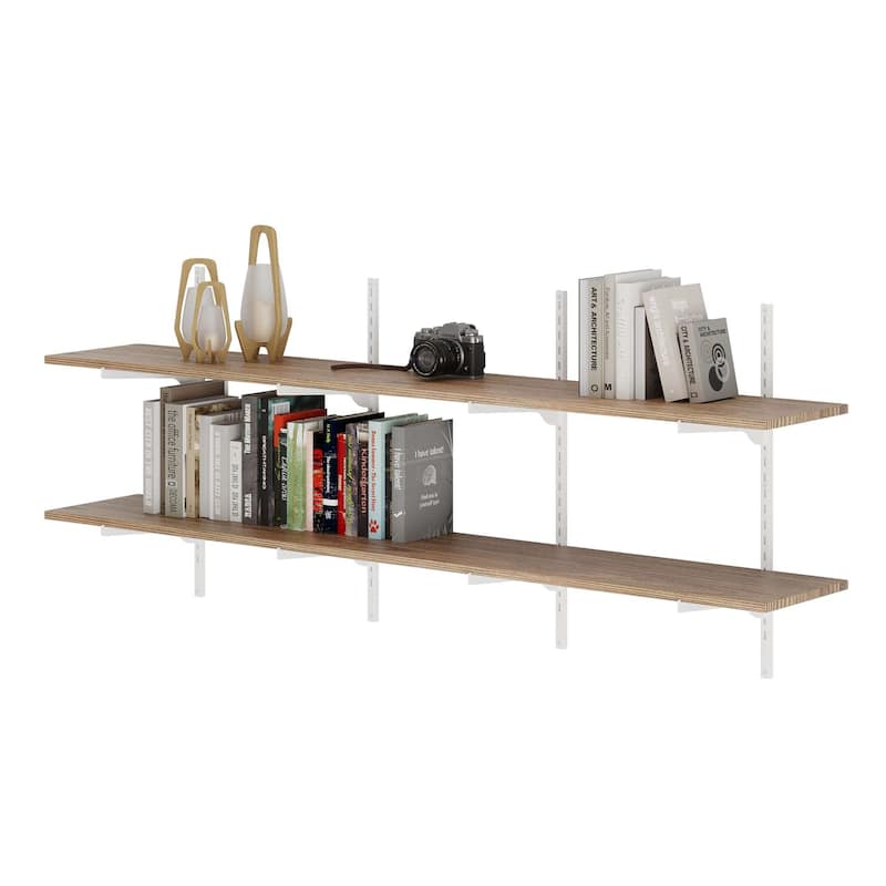 Wallniture Turin 60" Floating Shelves, Wall Bookshelf, Wood Shelf with Adjustable Brackets, Farmhouse, Tier & Finish Options