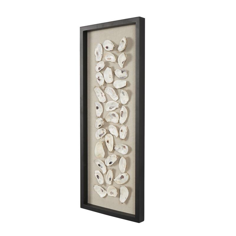 Shell Handmade Abstract Wall Decor with Beige Linen Backing and Black Frame - Cream - Roche River Decor