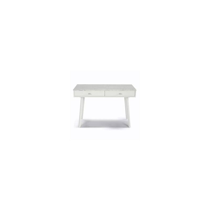 Carrara White Marble Desk - 44" Rectangular Writing Desk with Drawers - Modern Console Table & Vanity