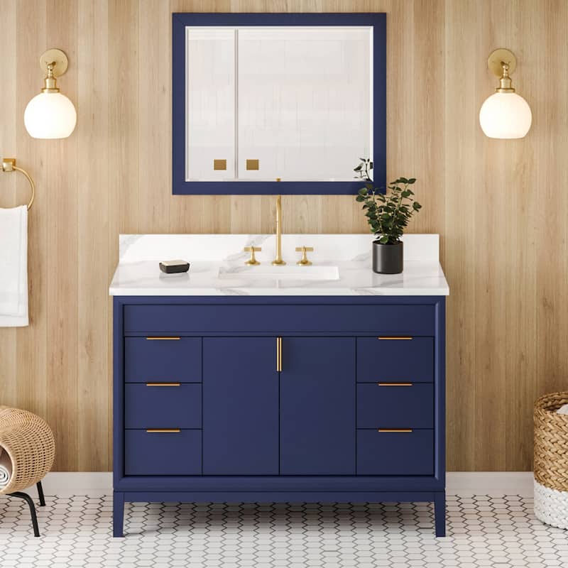 Jeffrey Alexander VKITTHE48R-QUARTZ Theodora II 48" Free Standing - Hale Blue / Calacatta Vienna