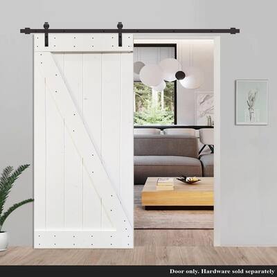 30 in x 84 in White Stained Z Bar Solid Knotty Pine Wood Barn Door