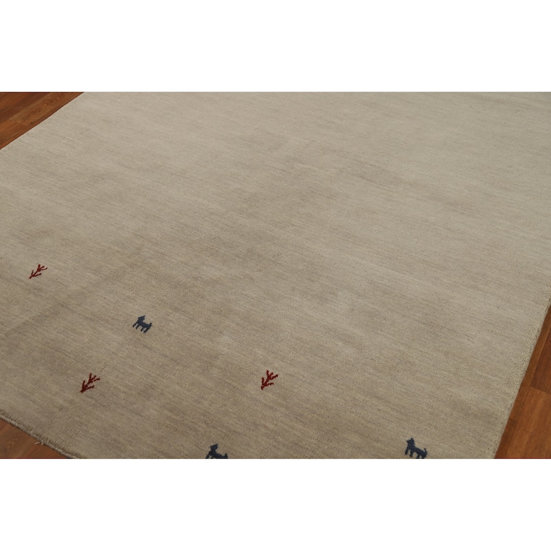 Hand Knotted Oriental 100% Wool Carpet Tribal Animal Pictorial Beige & Ivories Gabbeh Area Rug - 7' 7'' X 5' 4''