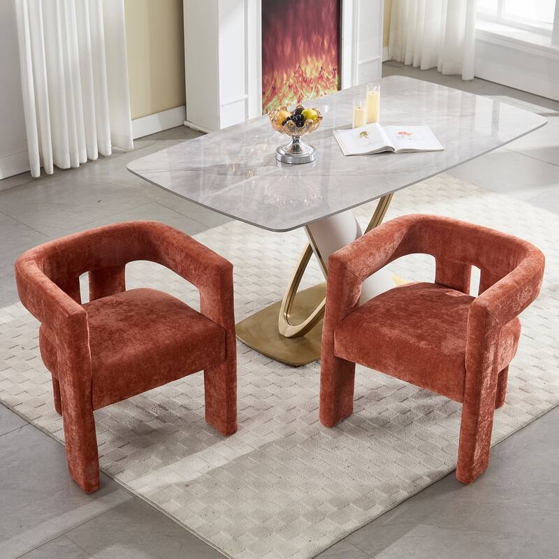 Comfortable Fabric Upholstered Dining Chair Set for Various Spaces - Orange