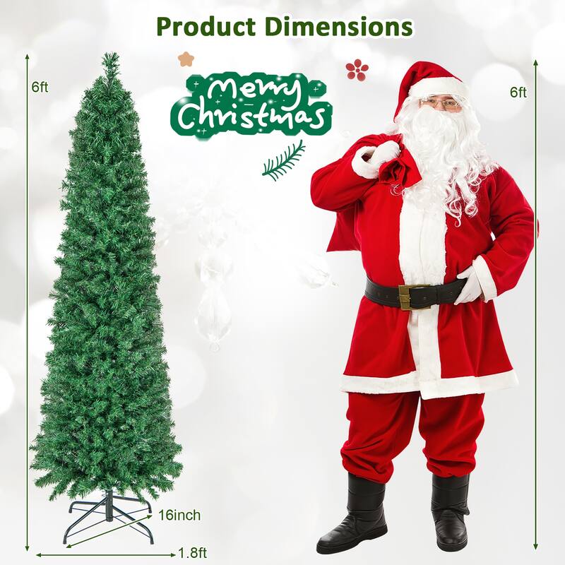 Gymax 6 FT Fiber Optic Artificial Christmas Tree Slim Pencil Xmas Tree