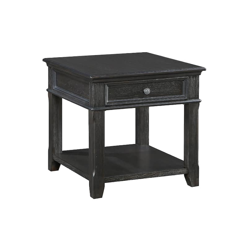 Riel Side End Table w USB Port, 27 Inch Top, 1 Drawer, Charcoal Black