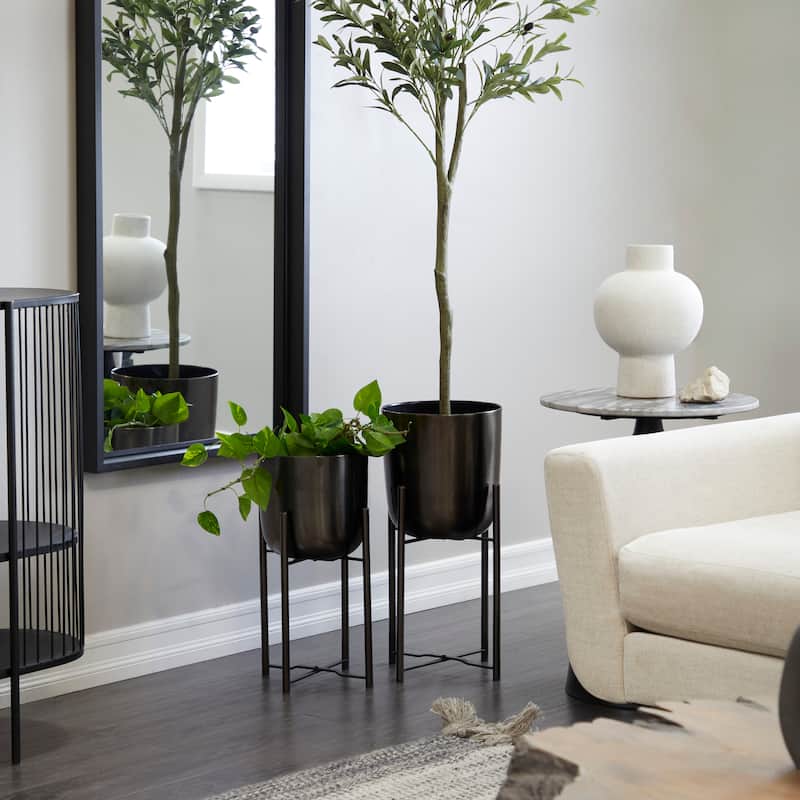 Modern Metallic Glam Planter Collection - Set of 2 - Multiple Sizes - Gold, Silver, White or Black