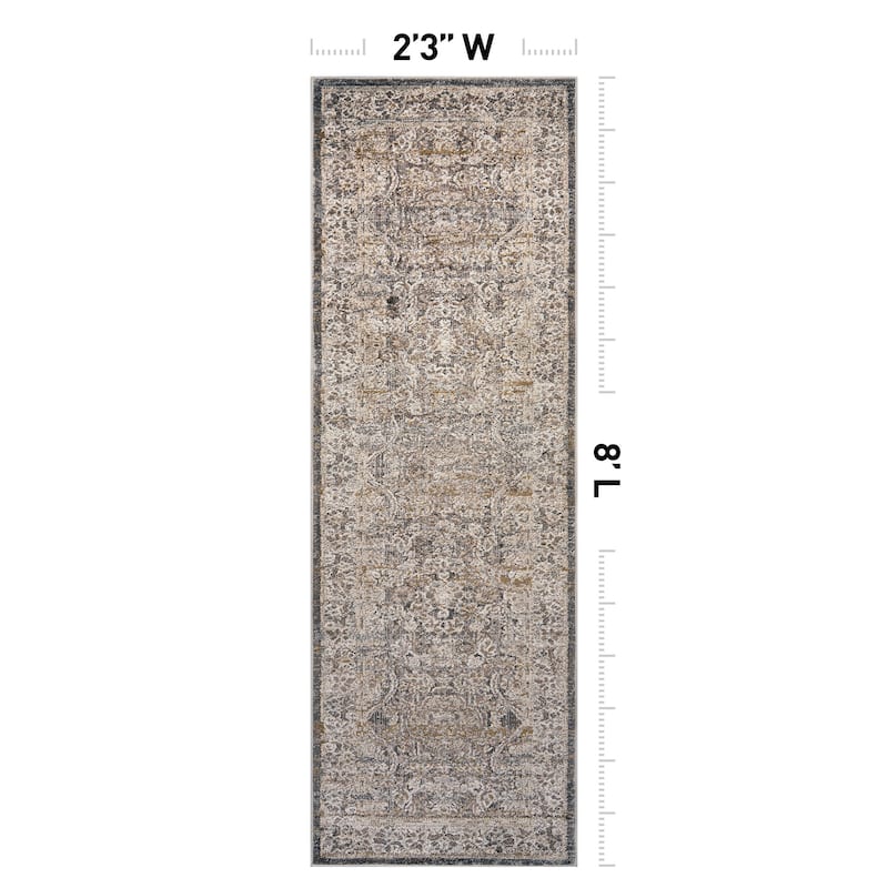World Rug Gallery Vintage Border Stone Gray Indoor High-Low Area Rug